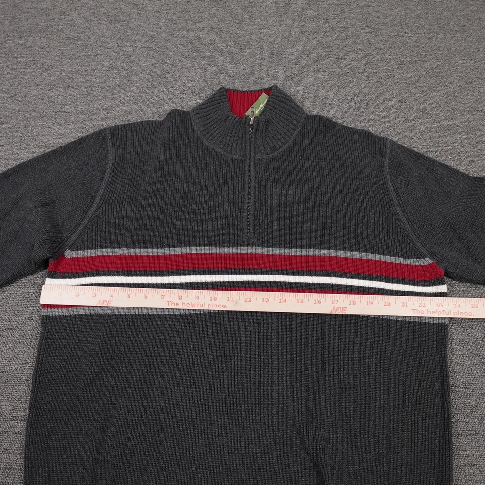 Eddie Bauer Sweater Mens XL Gray Striped 1/4 Zip‎ Mock Neck Pullover Cotton Knit - Picture 4 of 8
